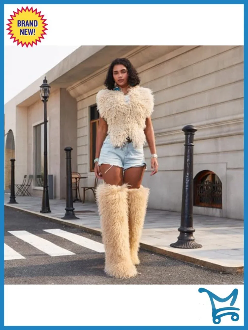 Over the Knee Fur Boots - Women's Faux Fur Thigh High Tall Snow Boots Round Toe
